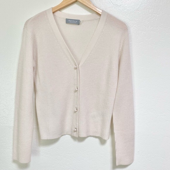Ravella Valentina Luxe Cashmere Cardigan Women’s XS Off White Pearl Button
